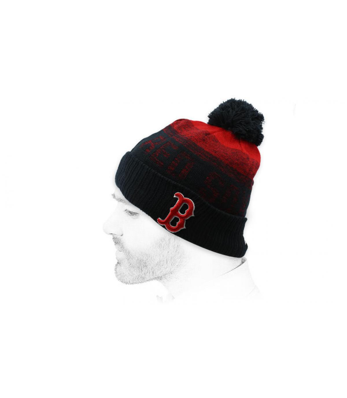 black B beanie pompom MLB Sport Knit Boston